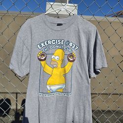 Vtg Fox 2002 Homer Simpson Exercise 427 Donut Curl Gray T-shirt Large The Simpsons