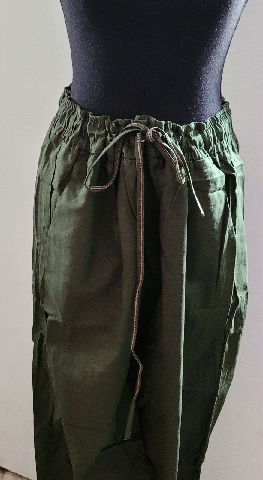 Women's Pull On Pants L Green With Pocket Loose Drawstring Pants