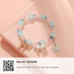 Sweet Cute Trendy Lily Flower Bow Pendant Beaded Hand String, Pink Gradient Beaded Jewelry Gift For Girls
