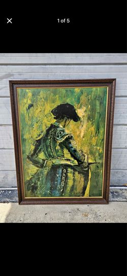 Vintage MCM Large 44x34 Lee Burr Vanguard Studios Matador Painting Framed