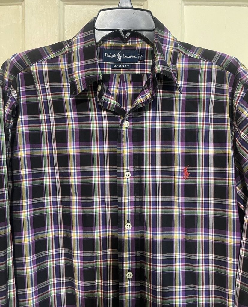 Ralph Lauren Classic Fit Black Purple Button Up  Shirt Men's sizeM