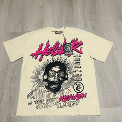 Hellstar Records Men's Cream Graphic T-Shirt Size Medium 100% Cotton Brand New