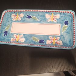 Vietri Plate Made in Italy 15 x 8 pretty with butterflies reg price $220