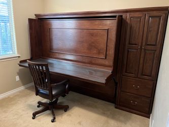 3 Piece Queen Murphy Bed/Built in Desk Adjoining Cabinet and Stand Alone Armoire