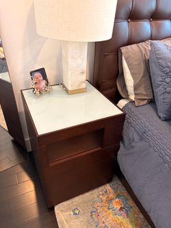 Mahogany wood side table with glass top & storage