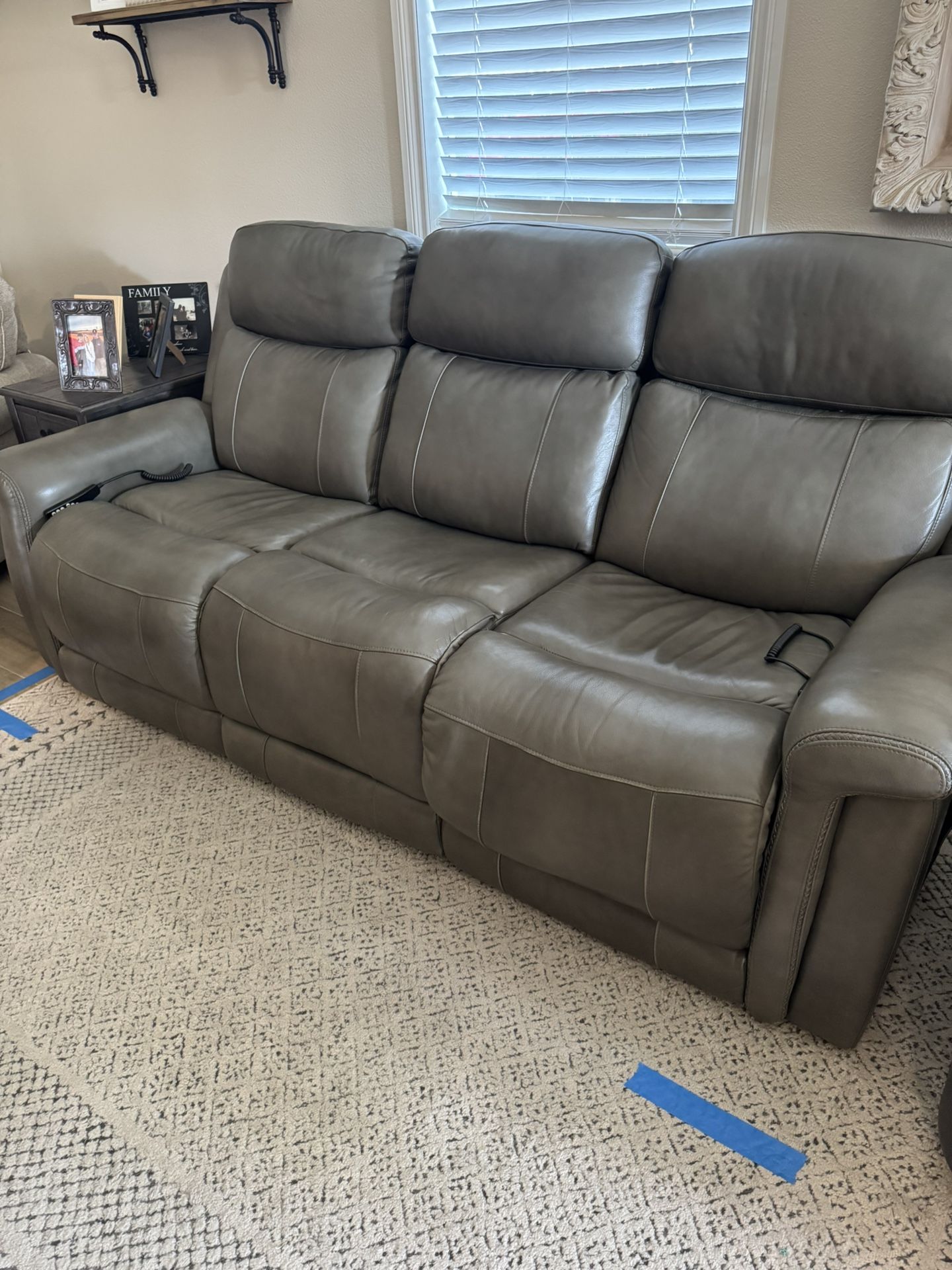 Gray Leather Reclining Sofa