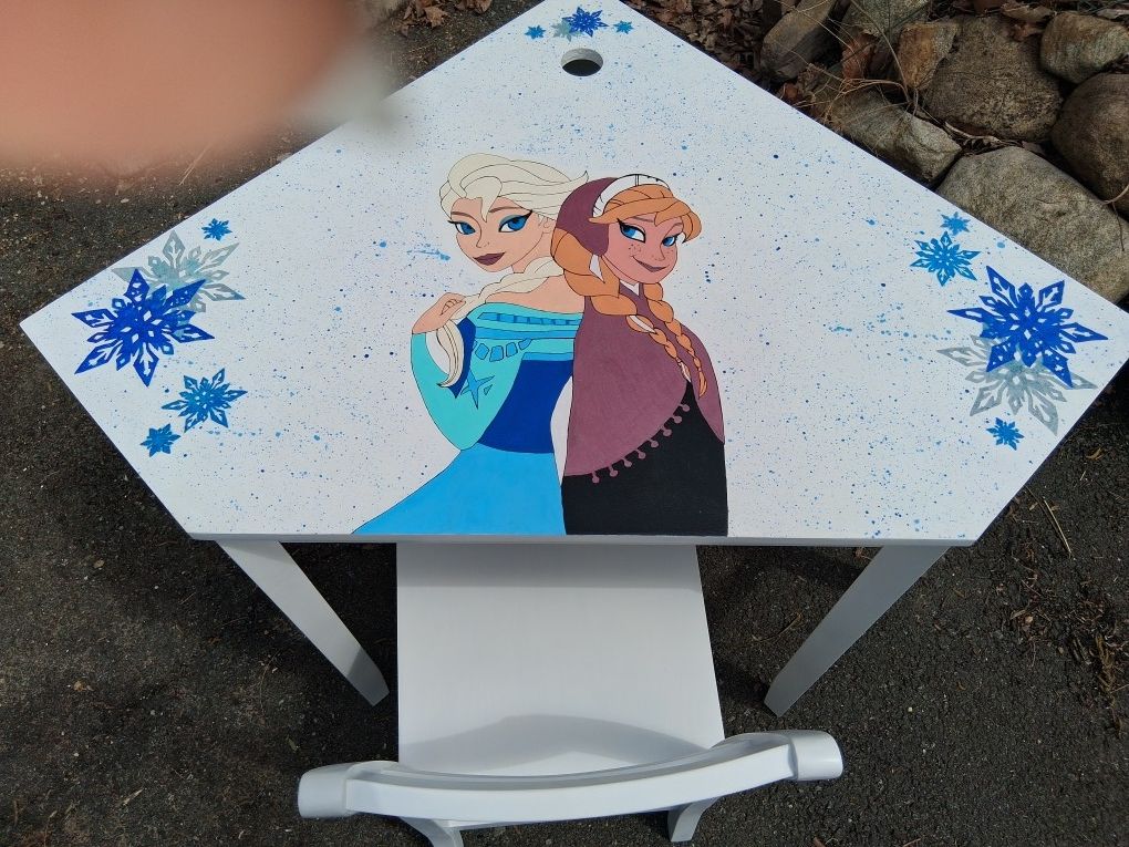 Hand Painted Elsa And Anna Corner Desk