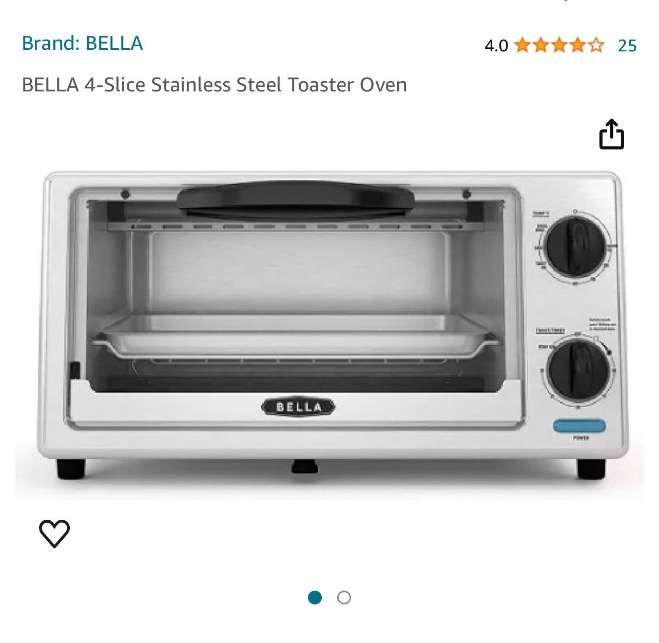 BELLA 4-Slice Stainless Steel Toaster Oven