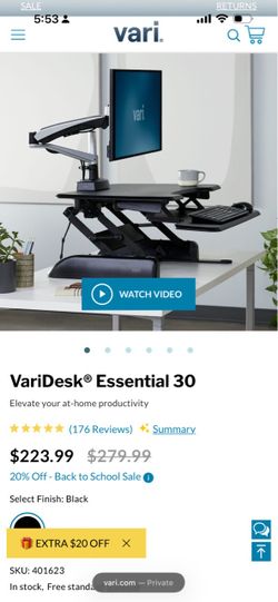 Vari - VariDesk Essential 36 - Two-Tier Standing Desk Converter for Monitor & Accessories - Height Adjustable Sit Stand Desk - Fully Assembled Monitor