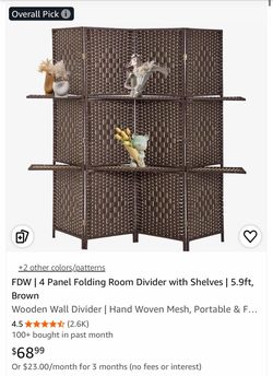 Folding room divider with shelves