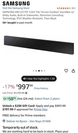 SAMSUNG The Terrace Outdoor Soundbar.