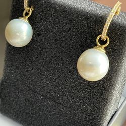 South Sea Pearl Drop Earrings with diamonds