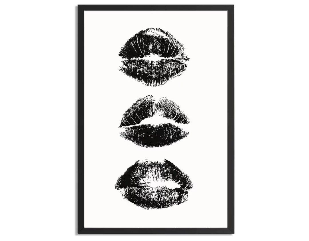 Luxury Black And White Framed Wall Art Woman Makeup Kiss Lips Pictures 24x16 IN