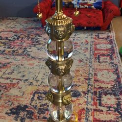 Frederick Cooper, Brass And Glass Lion Faces Lamp