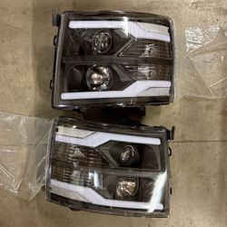 Pair LED DRL Headlights Assembly 2007-2014 Chevy Silverado 1500 2500HD 3500HD headlamps