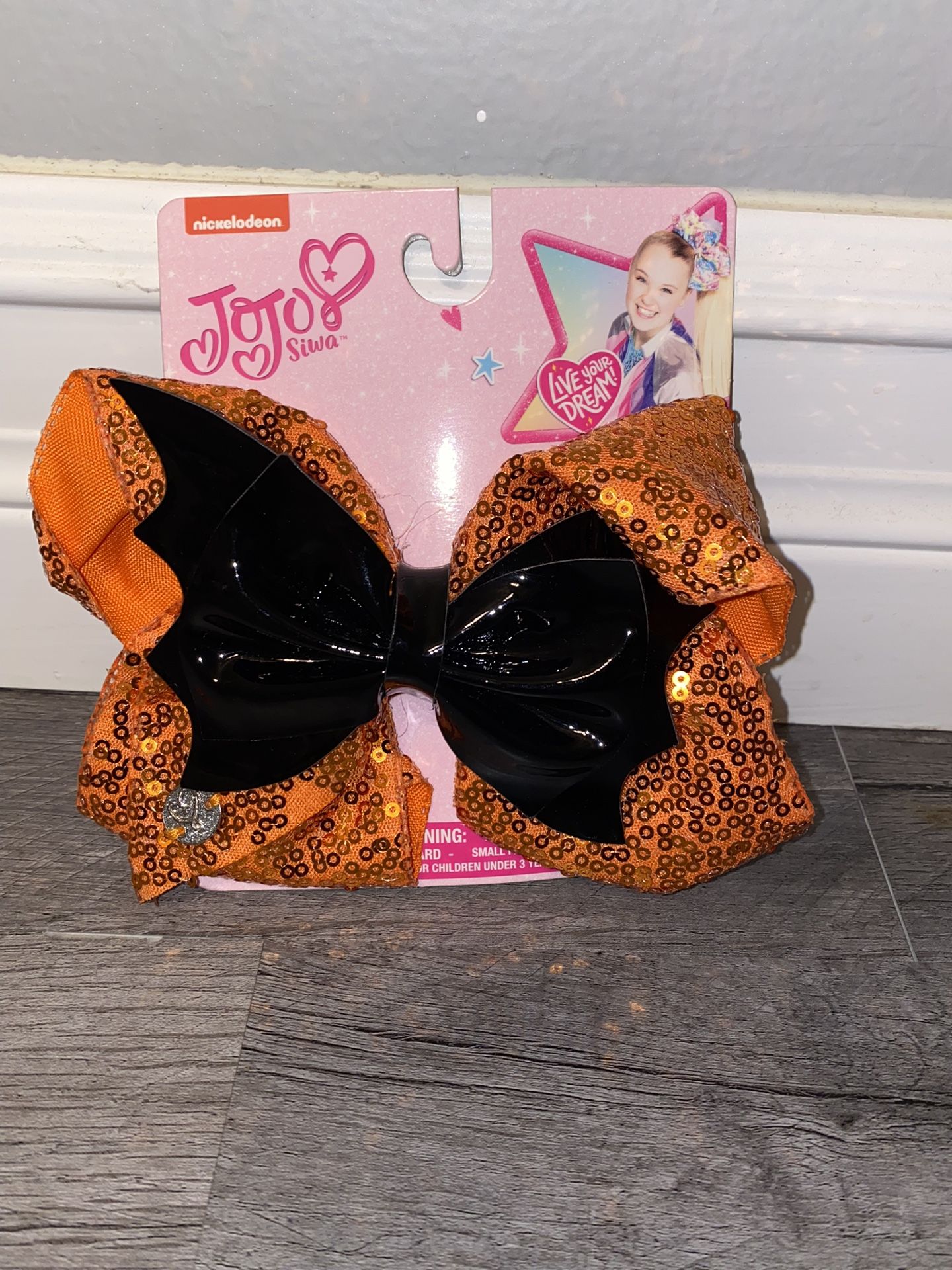 Girls' JoJo Siwa Halloween Glitter Hair Bow with Glossy Bat - Orange/Black