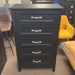 Black Dresser, Black Chest of Drawers for Bedroom, 5 Drawer Dresser with Metal Handles, Tall Dresser for Living Room, Entryway, and Closet Storage