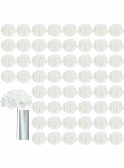 Aviviho 65pcs White Hydrangea Artificial Flowers Bulk Faux Hydrangeas Not Squished, Realistic Full Ivory Fake Flowers Silk Flowers with Stems for Wedd