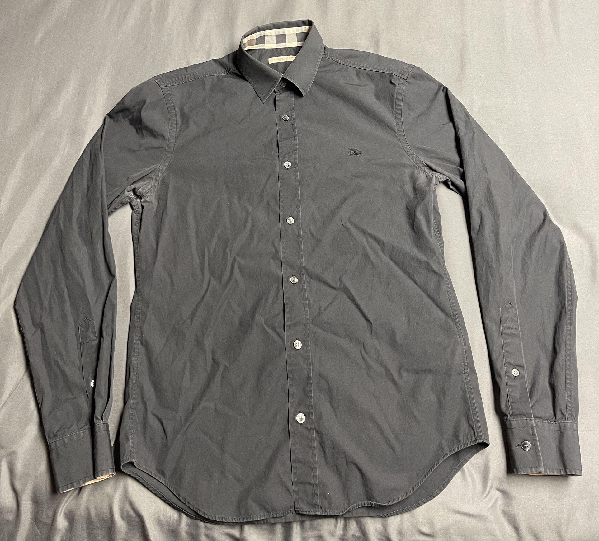 Men's Burberry Brit Classic Black Button-Down Shirt Check Trim - Size Small