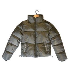 Olive Puffer Jacket with High Collar