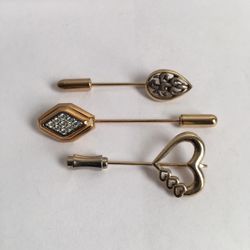 3 GOLD TONE STICK PIN BROOCH