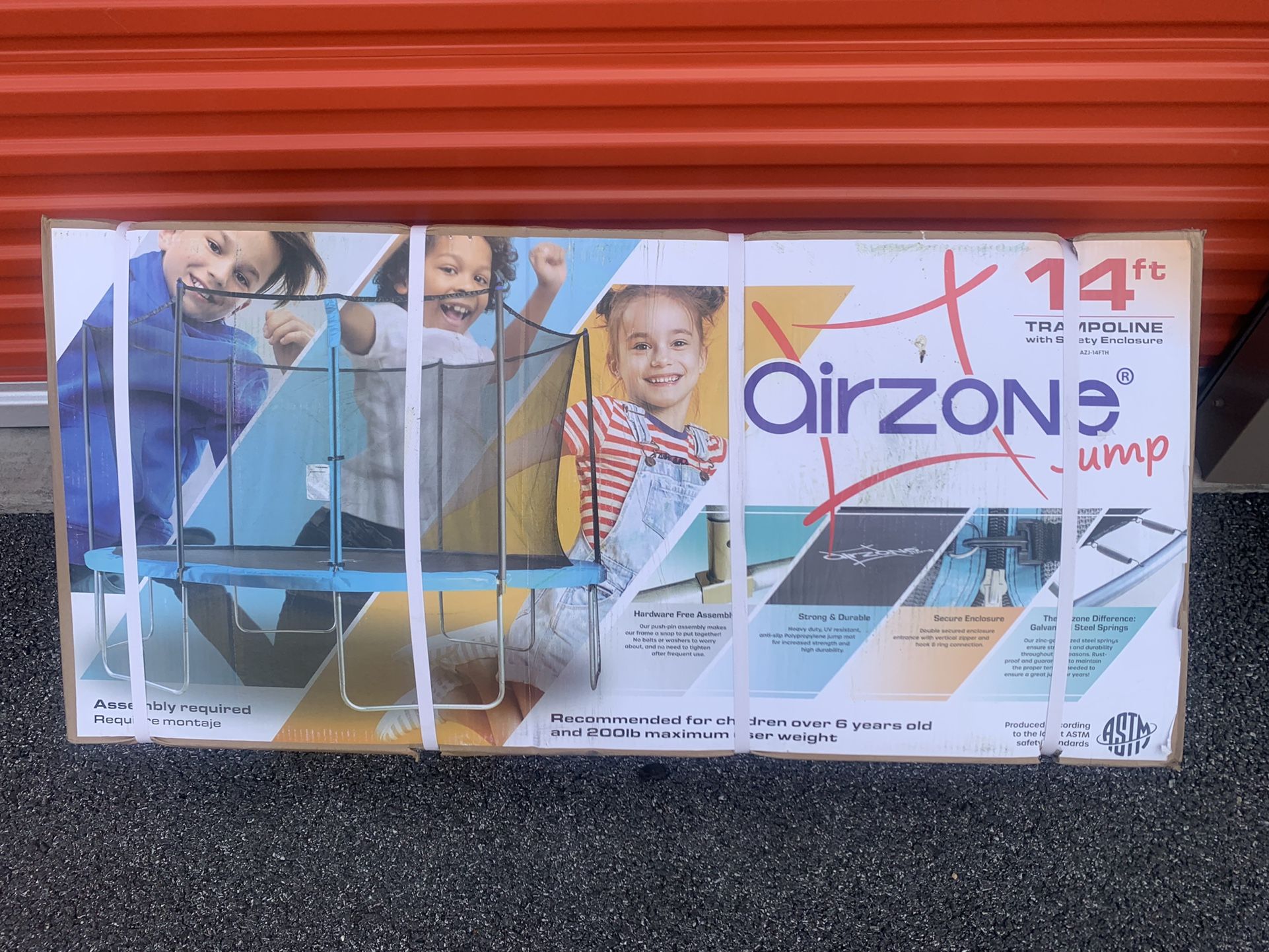 New In Box AirZone 14 Feet Trampoline With Safety Enclosure.
