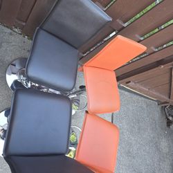 Bar Stool Set Of 4 Adjustable Dark Brown And Orange