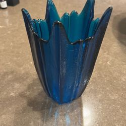  Vintage Viking Glass Turquoise Blue Stockholm Vase Wayne Husted Spiky Mid Century Modern Modernist Vase