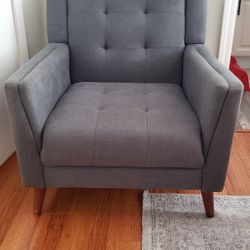 *** Candace Blue Fabric Arm Chair With Tufted Cushions ***