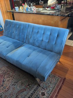 Blue Velvet Tufted Futon Sofa