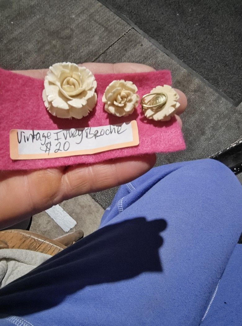 Vintage Ivory Broche & Clip Earrings