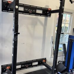 Rogue Fitness Fold-Back Rack + Crown Pull-Up Bar + Landmine — Great Condition, Pickup Only