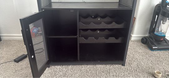 Black Wood Bar Cabinet with Wine Rack
