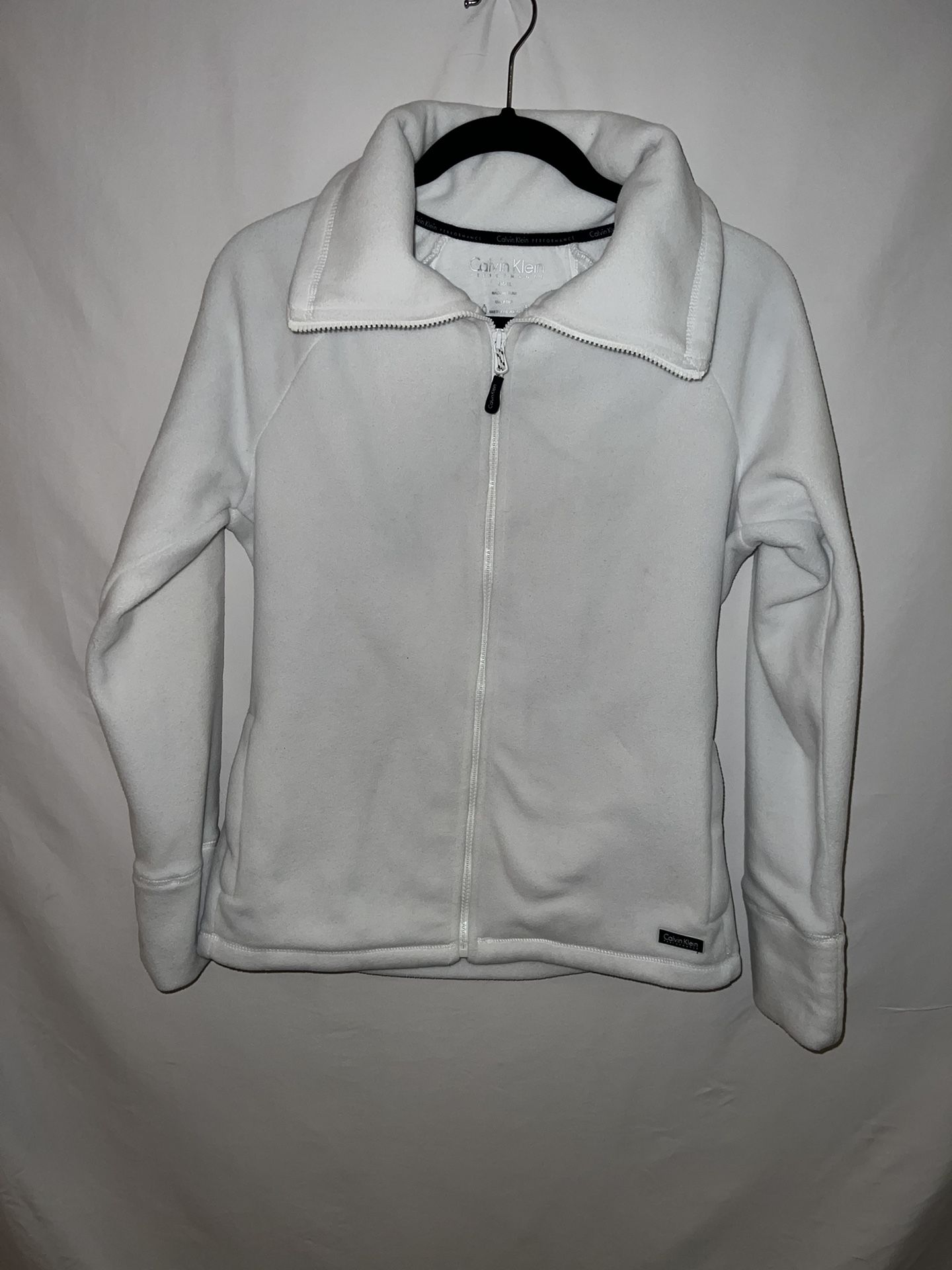 Ladies Womens Small Calvin Klein Gorgeous White full zip up fleece jacket