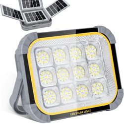 4 Solar Panels Work Light 120W,Portable Camping Lights 20000mAh Battery with USB C Charging Ports as Power Bank,Bright 12000LM 3Modes+Stepless Dimming