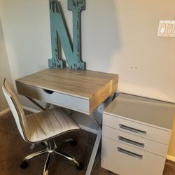 Small space desk set with chair and file cabinet 