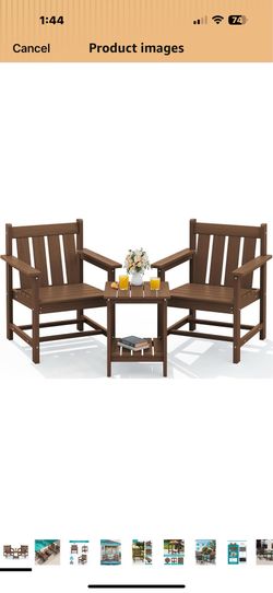 New in box SEWRWALL 3 Pieces Patio Bistro Set, All Weather Adirondack Chair Set with Side Table, HDPE Material Outdoor Patio Furniture Set for Balcony