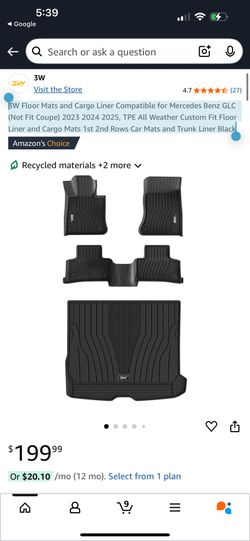 3W Floor Mats and Cargo Liner Compatible for Mercedes Benz GLC (Not Fit Coupe) 2023 2024 2025, TPE All Weather Custom Fit Floor Liner and Cargo Mats 1