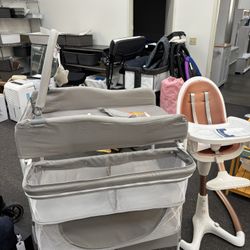New Assembled. Baby Changing Table, Foldable Diaper Change Station with 2 Fabric Drawers, Side Basket and Hanging Rod, Adjustable Height