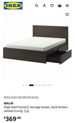 IKEA MALM Full Size Bed Frame & 2 Storage Drawers in Dark Brown Veneer