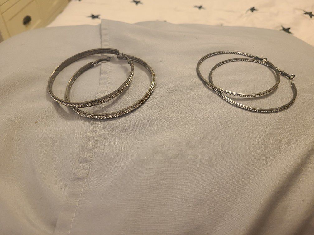 (2) Pairs Of Diamond Hoop Earrings. 