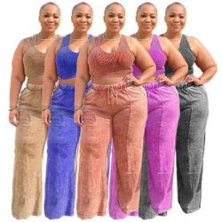 Ladies Crop Top Wide Legged Set