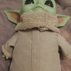 Stars Wars Mandalorian Baby Yoda Grogu Plush Doll 11”hard plastic head 