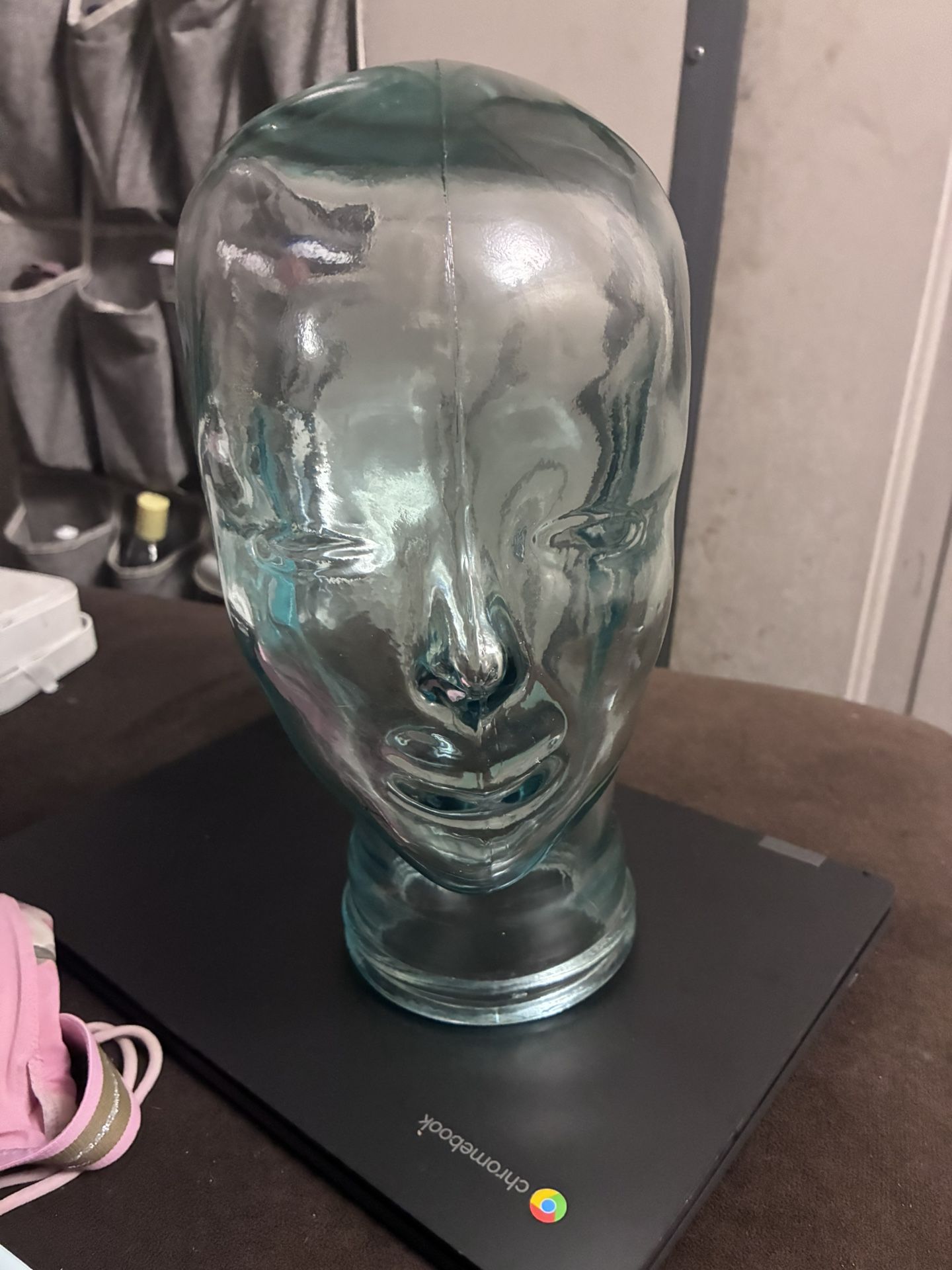 MCM Art Glass Clear Green Mannequin Head Sculpture