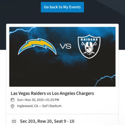 Las Vegas Raiders  @ Los Angeles Chargers Sunday 11/30/25 @1:25PST