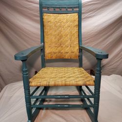 Vintage Rocking Chair With Restored Cane Seat