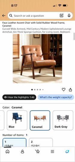 Faux Leather Mid Century Accent Chair Caramel