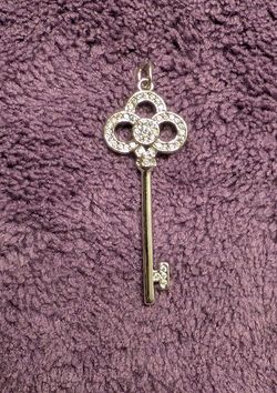 NEW Authentic Tiffany & Co. 18k White Gold Diamond Crown Key Pendant (1.5")