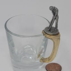 Golfer Shot Glass Shooter Metal Pewter Man w/ Golf Club Golfing Gold Handle VTG