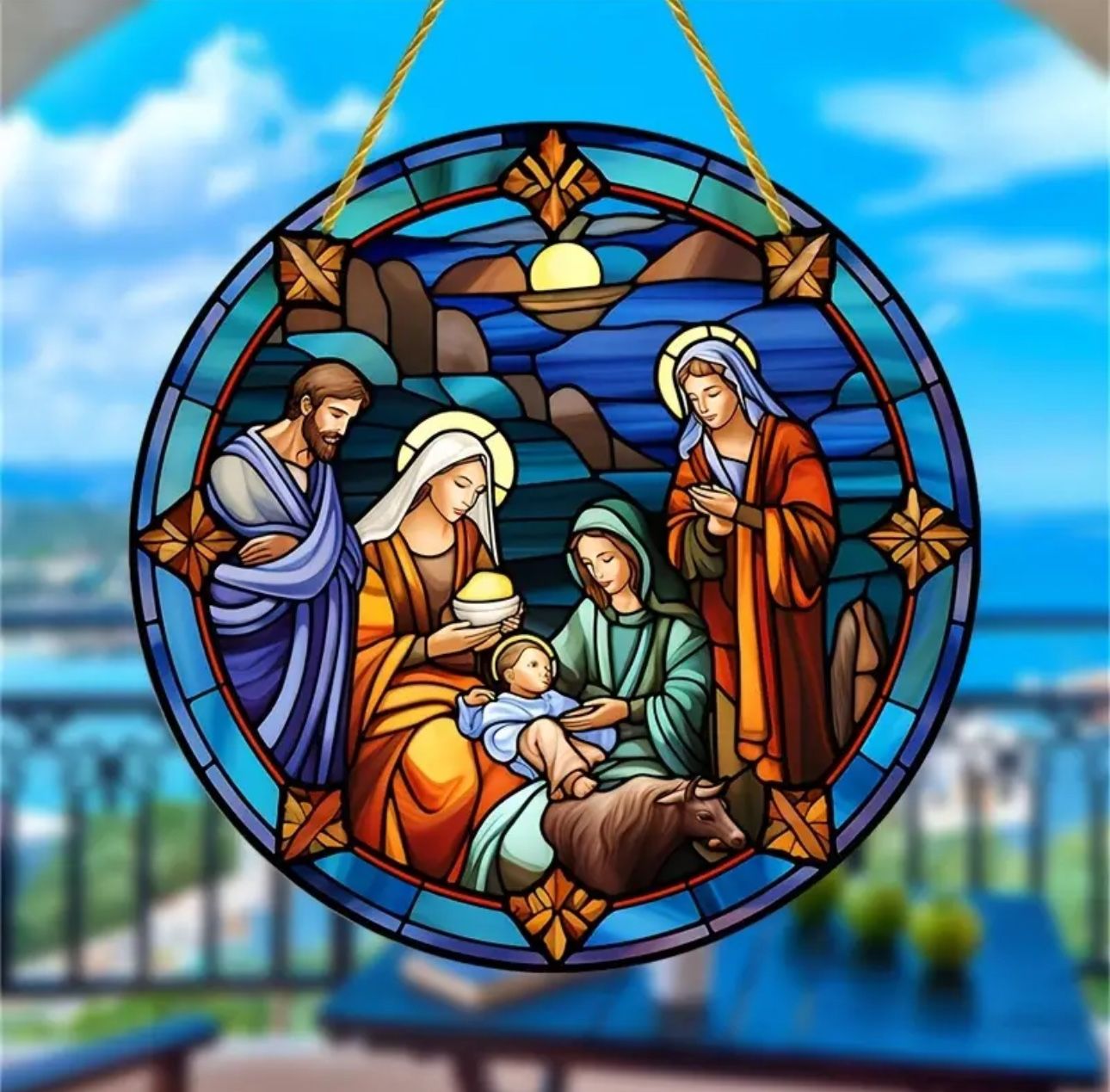 Christmas Jesus & Mary Suncatcher: Stained Glass Plastic